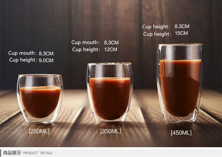 Double wall glass coffee cup in 80ml, 250ml, 350ml or 450ml with Chinese style and heat resistant glass