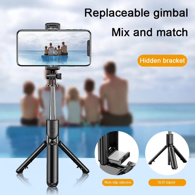 Bluetooth selfie stick S03 in Black with aluminium alloy arm and plastic handle, includes remote control