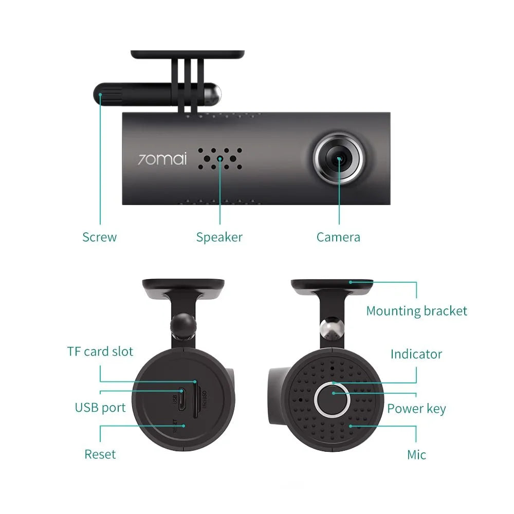 White car dashcam with 130 degree lens and voice control for 1080P recording