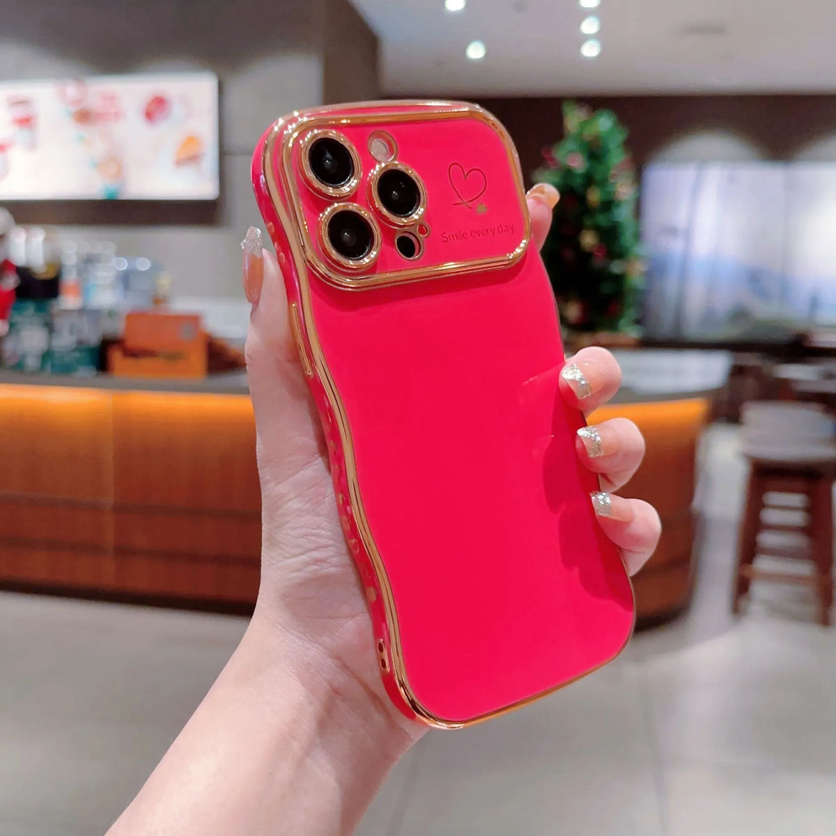 Electroplating Wave Love large window phone case for iPhone with anti-fall TPU protection