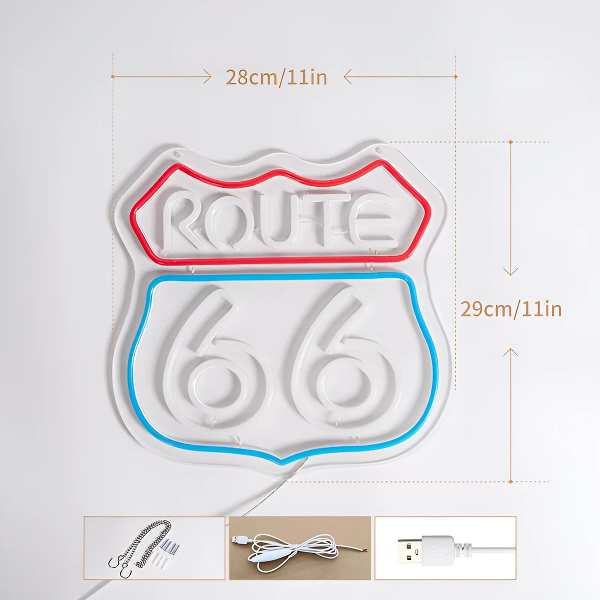 66 Highway neon LED creative glow sign in warm white with Alec shell shape