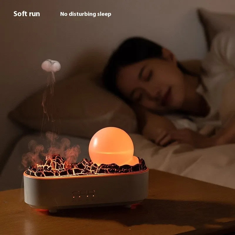 White volcano-shaped desktop humidifier with USB cable