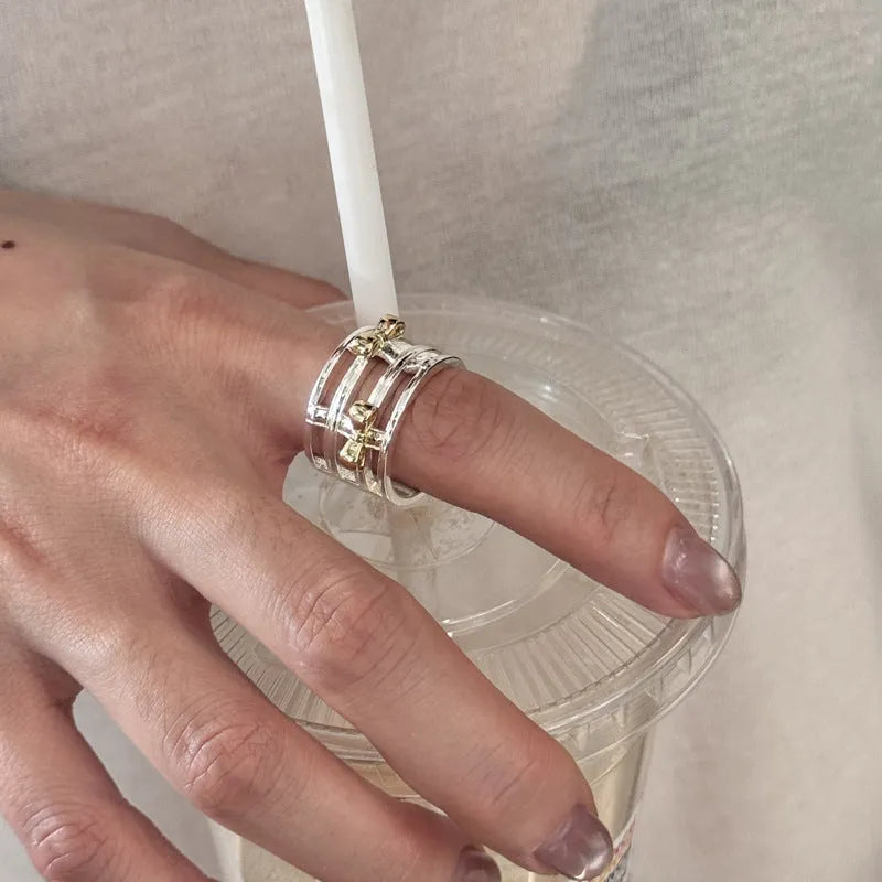 Cool Style gold and silver two-tone adjustable copper bow ring for women index finger