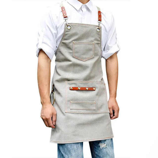 Canvas cross-strap Han-style apron in Camel colour for café baking milk tea shop antifouling work clothes