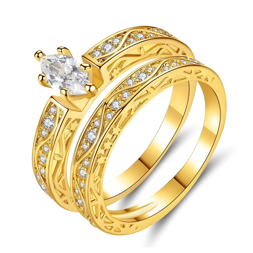 Creative Horse Eye Zircon simple pattern couple ring set for women, copper, electroplated, geometric shape, sizes 6-9
