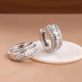 Square inlaid zircon earrings for women copper geometric quadrilateral white gold colour