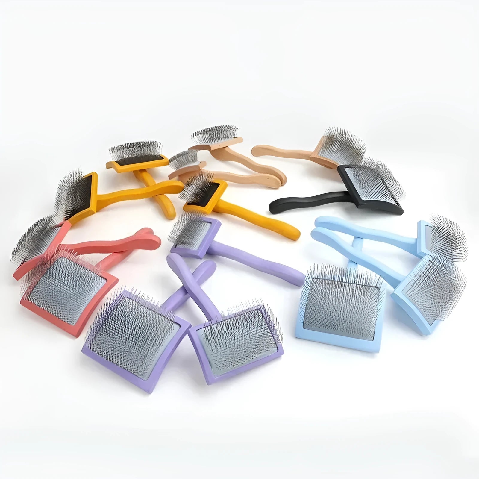Solid wood pet comb with rubber paint finish showing multiple style options including canopy, crown and vent designs