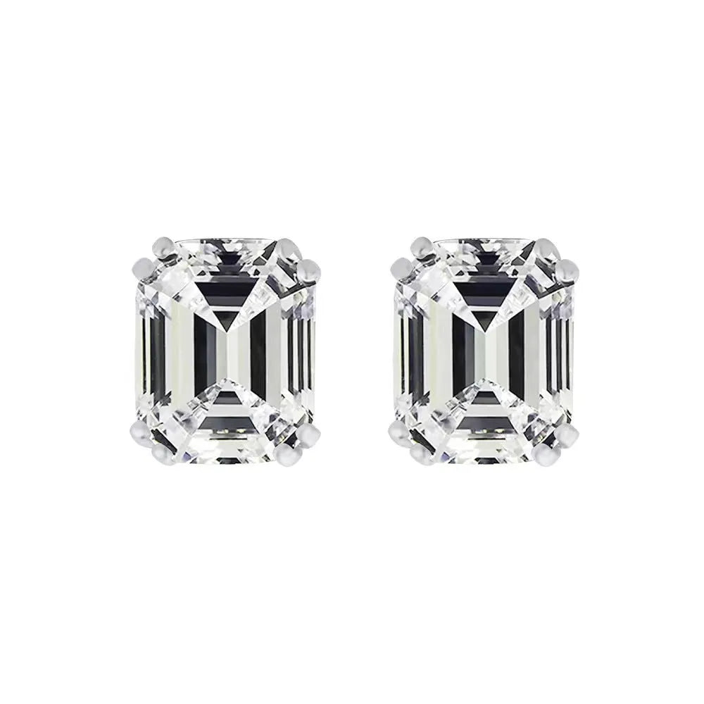 925 silver plated geometric quadrilateral earrings for women with 8x10mm main stone in white G colour