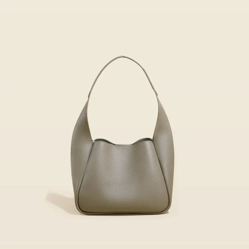 Top layer cowhide genuine leather women's shoulder bag in camel colour, horizontal square shape with sewing thread detail