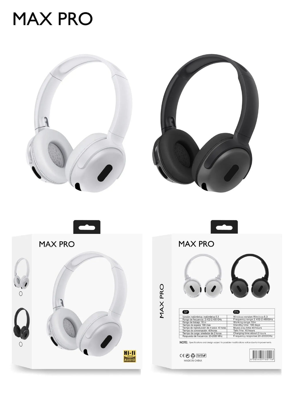 Foldable black wireless headphones Bluetooth V5.3 with mic noise cancelling over ear