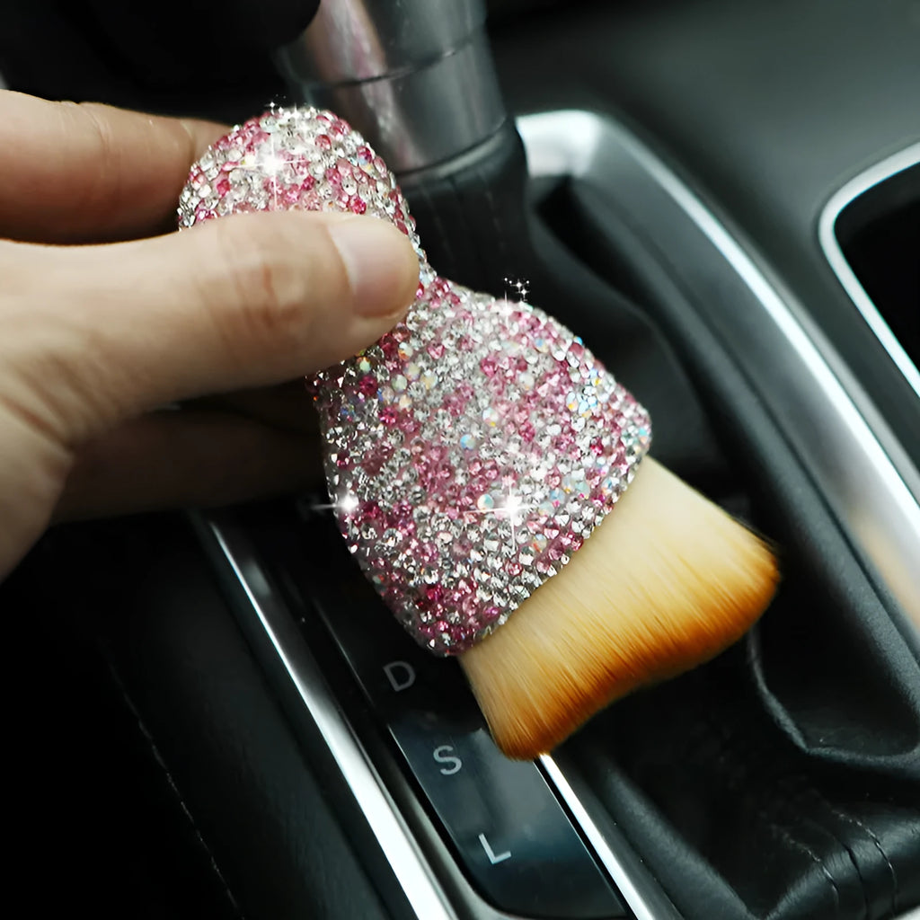 Car interior cleaning brush with PVC bristles in white, pink, and black colour options