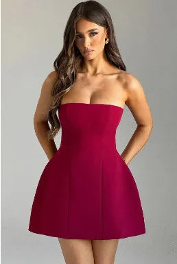Women's solid colour backless tube dress with A-line short skirt