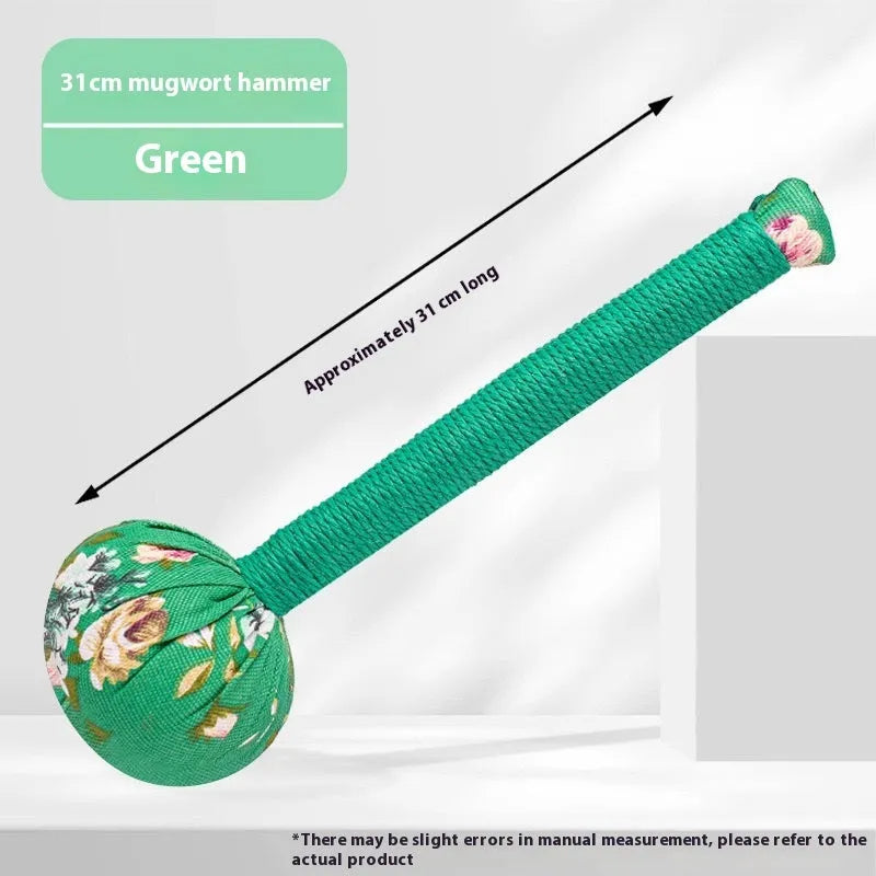 Argy wormwood handheld massage hammer in green colour showing 26cm length measurement