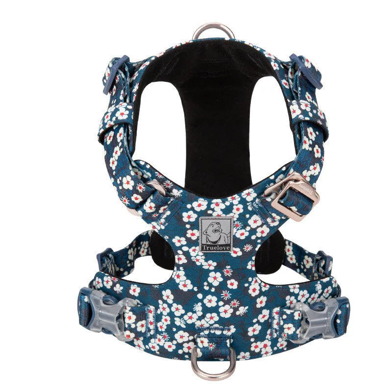 Pure cotton pet harness chest strap in floral pattern with pull-resistant design for dog walking