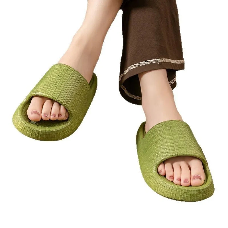Soft EVA non-slip bath slippers in toe-ring design showing red, green, khaki, black and coffee colour options
