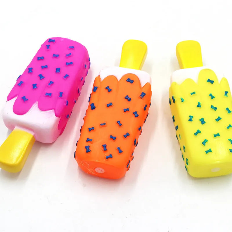 Vinyl simulation popsicle ice cream dog toy with squeaker, 15cm, random colour, on white background