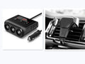 Black ABS car charger with 3 cigarette lighter ports and 4 USB ports for 12V vehicles