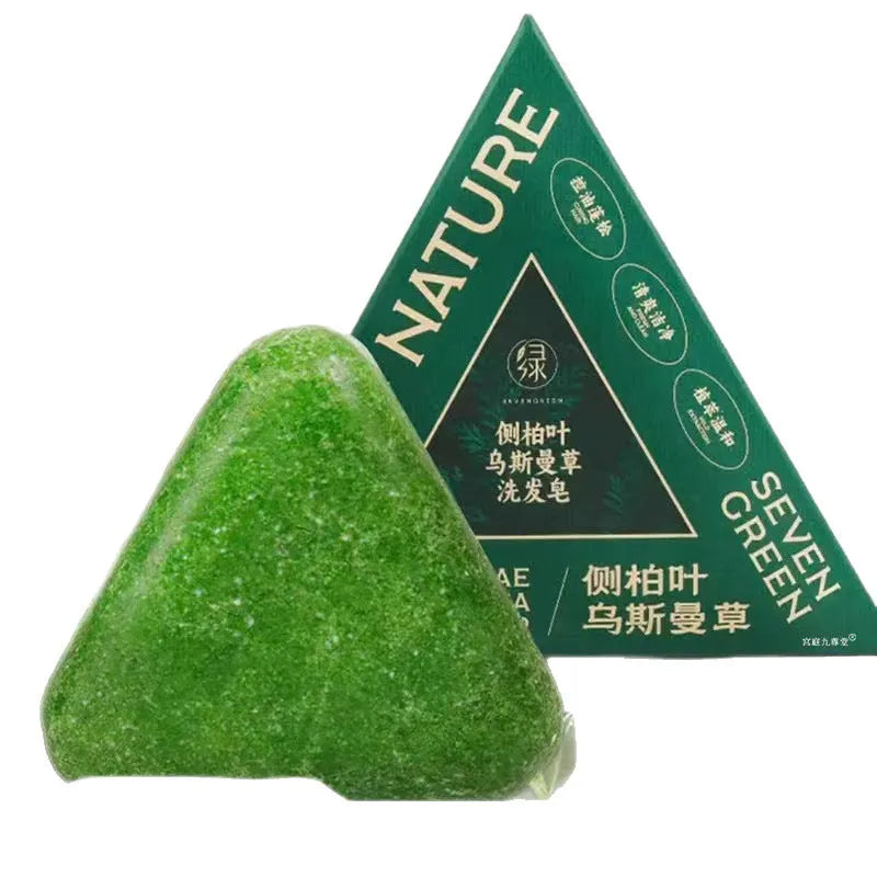Green Xinjiang cypress leaf shampoo soap bar in regular soap style for adult hair care