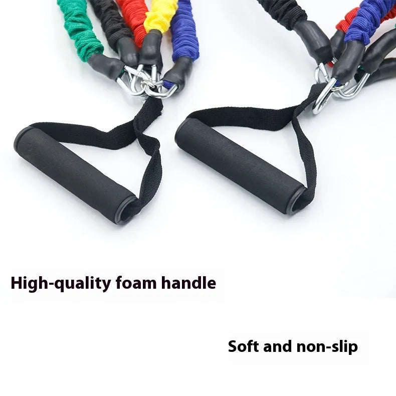 Multi-functional TPE resistance tube 11-piece set with climbing hook ribbons for home fitness exercise