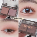 Cool two-tone eyeshadow plate compact showing pink and black colour combination with matte and shimmer finishes