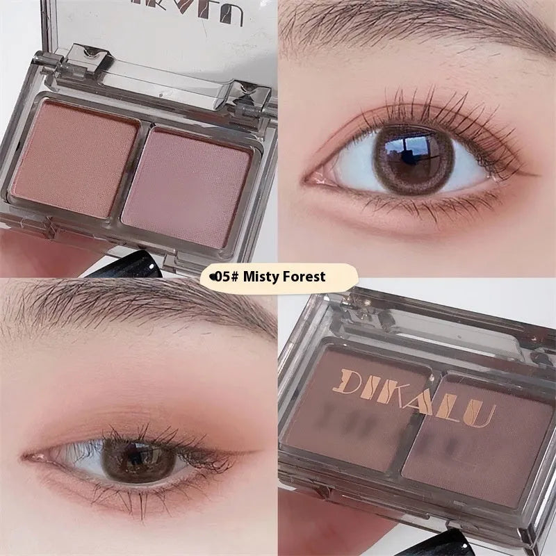 Cool two-tone eyeshadow plate compact showing pink and black colour combination with matte and shimmer finishes