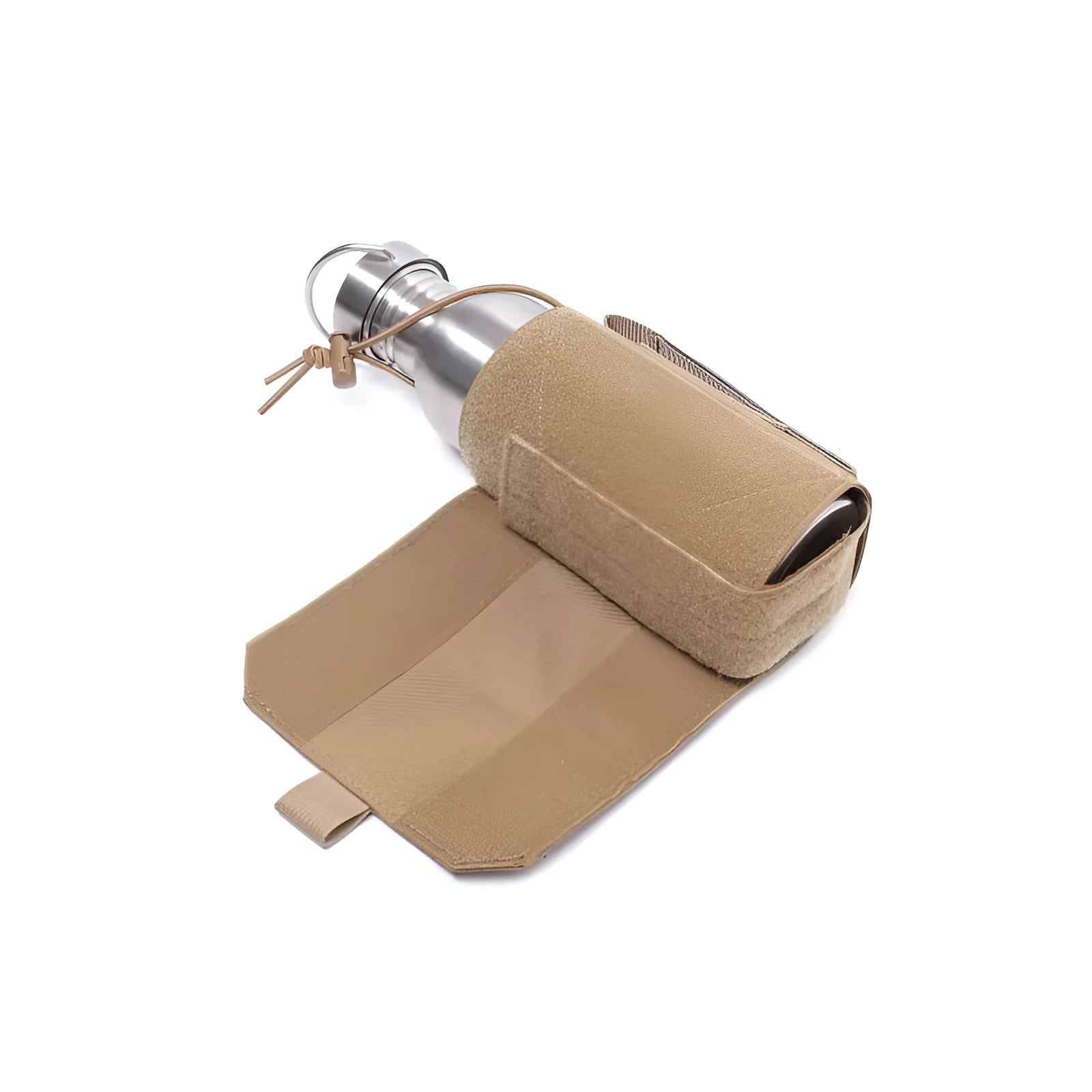 Adjustable outdoor thermal bottle cover in Oxford cloth, shown in black and khaki colours.
