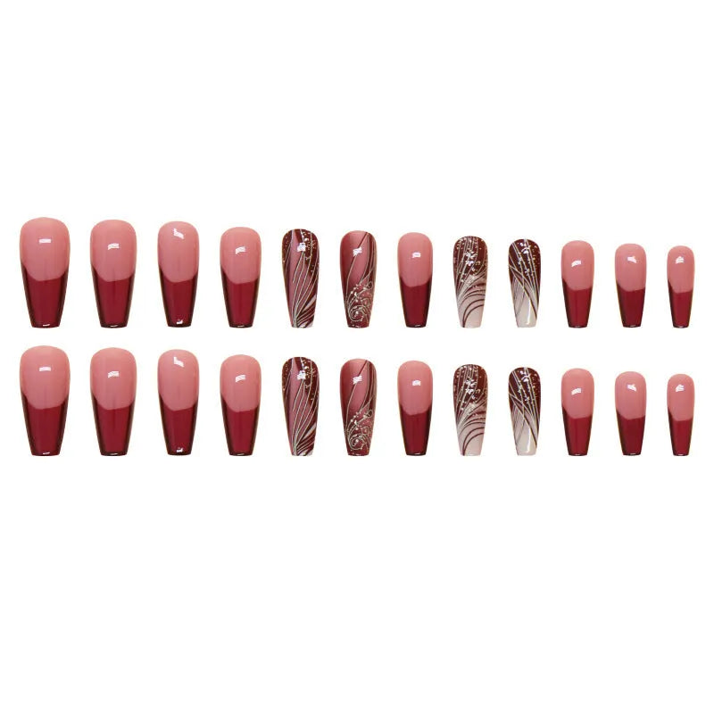 French line pattern fake nail stickers with glue tube on white background