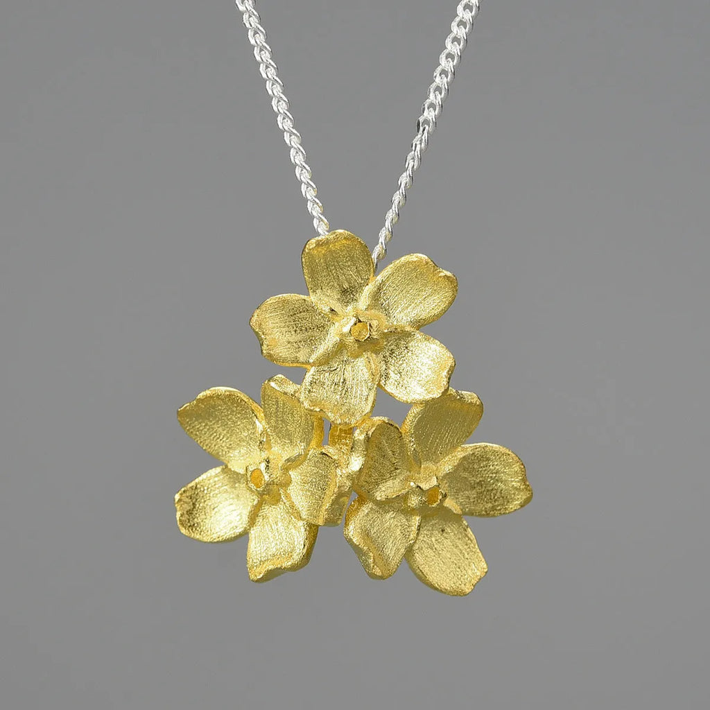 Sterling silver Myosotis Sylvatica floral pendant in pastoral style with hand-designed details