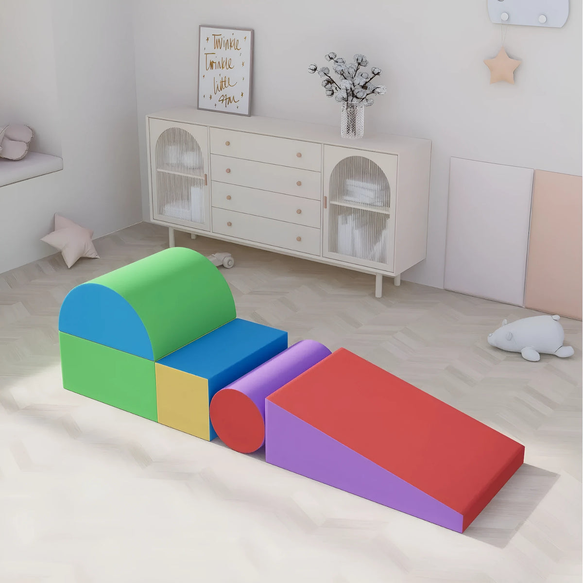 Parent child sensory integration training equipment soft toys for infants 0-2 years with synthetic leather jacket and sponge.