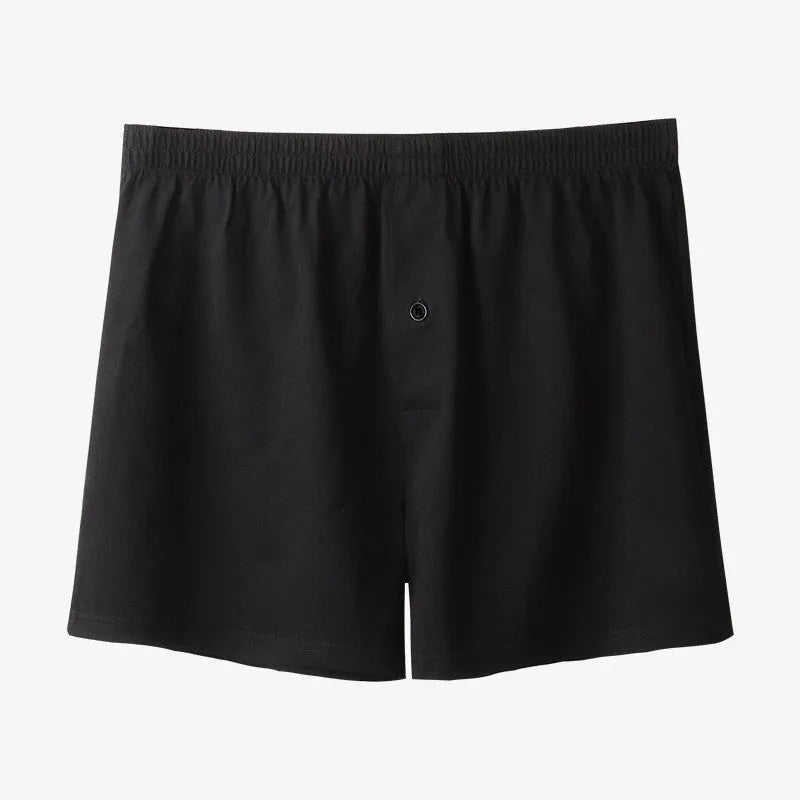 Men's pure cotton boxer shorts in black, light grey and navy blue colours showing high-waist loose fit design