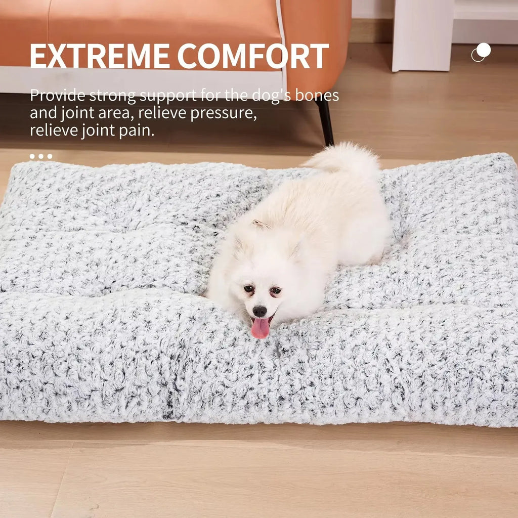 Washable plush dog bed mat in rose velvet, anti-slip bottom, suitable for medium to large dogs
