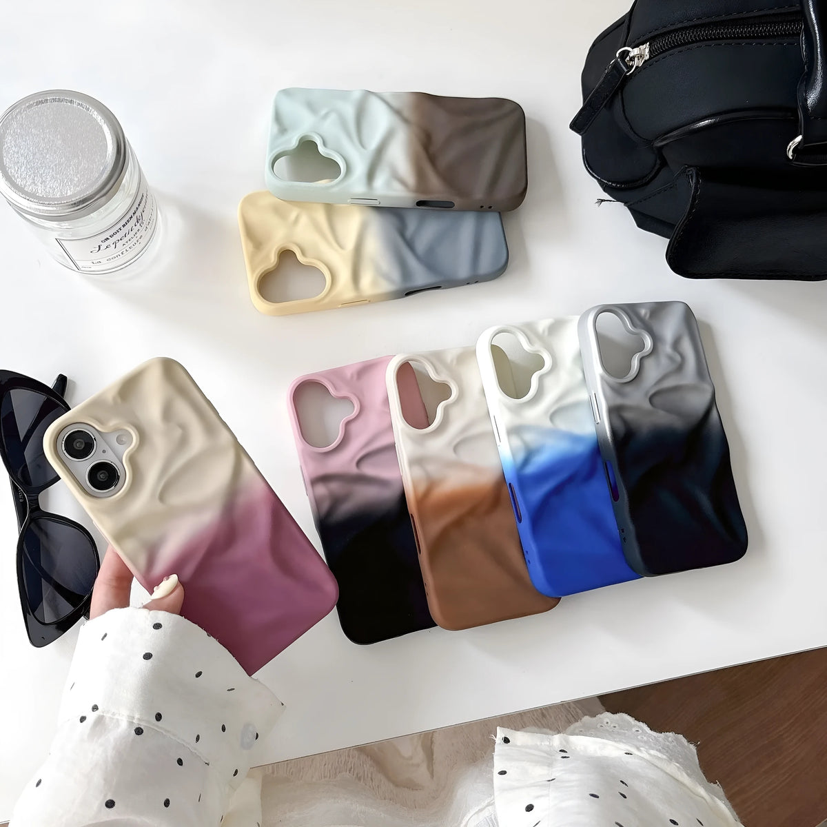 TPU gradient wave pattern phone case with oil filling, anti-fall and anti-fingerprint, for iPhone 13-16 series
