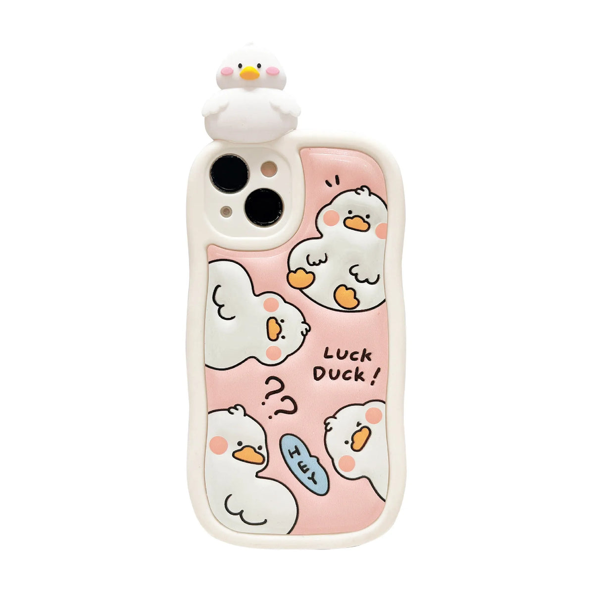 Cute three-dimensional duck TPU phone case for iPhone back cover, Pink Tulips colour, with duck design raised from surface