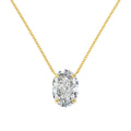 Close-up of a geometric oval ice flower pendant on an S925 sterling silver necklace, available in gold or platinum finish.
