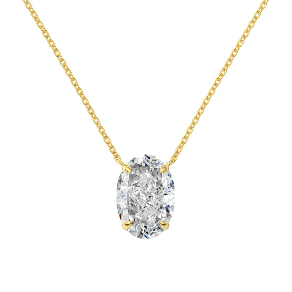 Close-up of a geometric oval ice flower pendant on an S925 sterling silver necklace, available in gold or platinum finish.