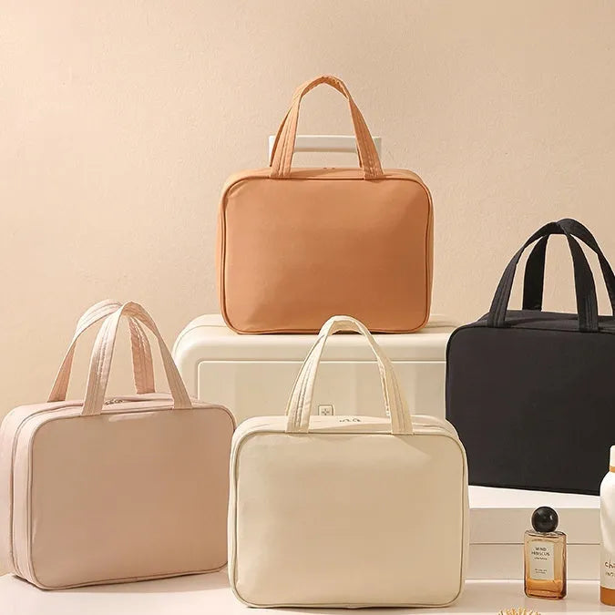 Women's large capacity portable toiletry bag in Oxford cloth, cube shape, black colour