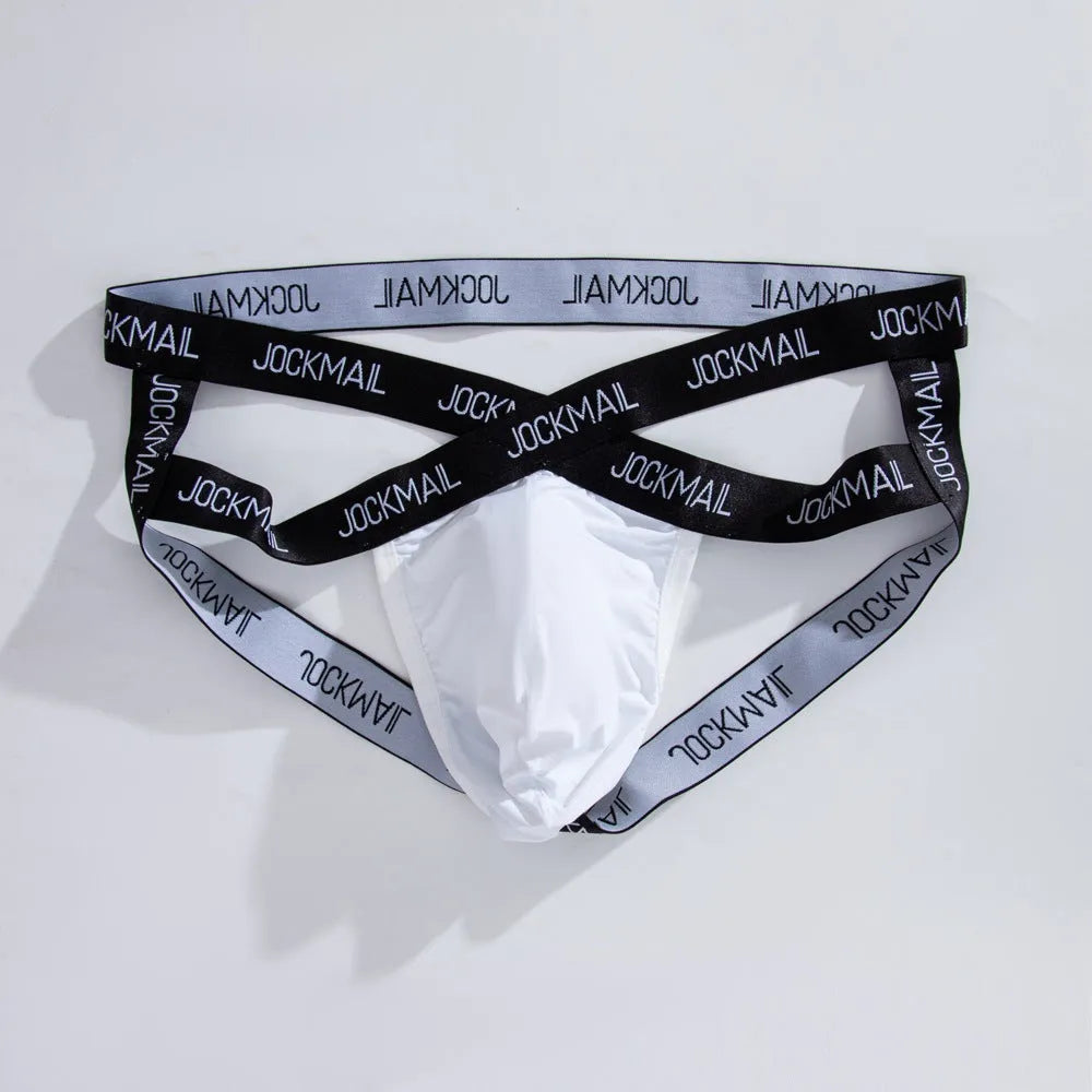 Men's transparent ice silk T-back bikini in solid colour, low waist quick-drying breathable underwear
