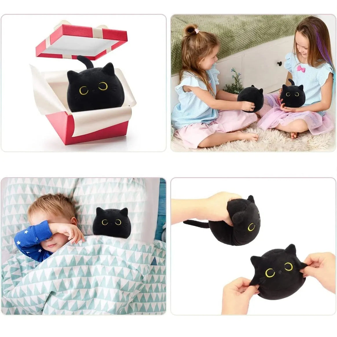 Black cat plush toy stuffed animal with soft pillow design for napping and decoration