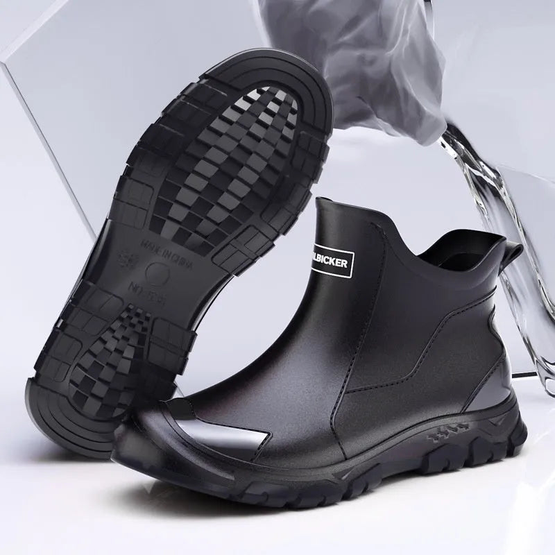 Low tube PVC rain boots with plastic soles in multiple colour options