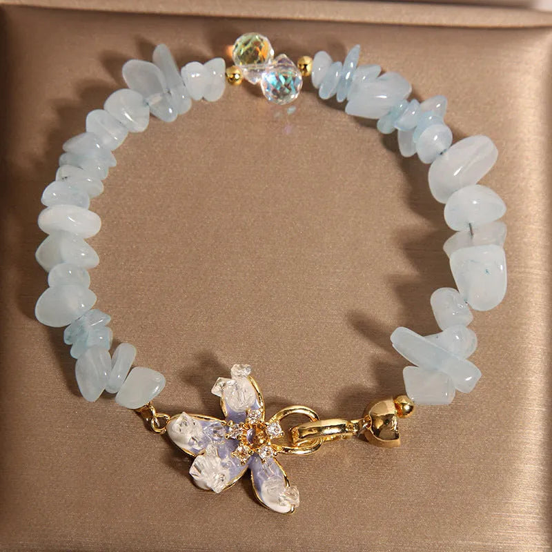 Crystal gravel wisteria flower bracelet in purple with alloy inlay and artificial gemstone details for women