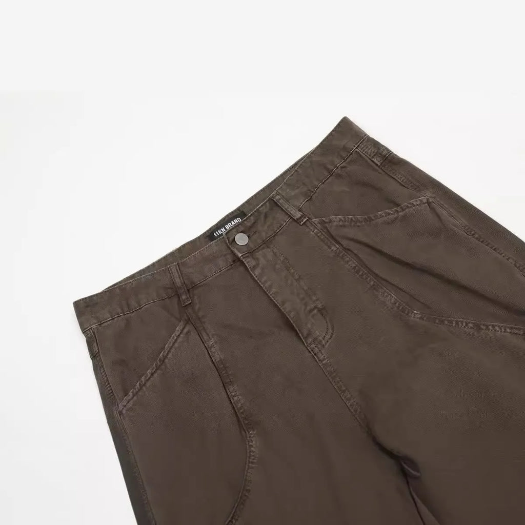 Men's brown straight-leg trousers with non-iron cotton fabric and wide-leg design