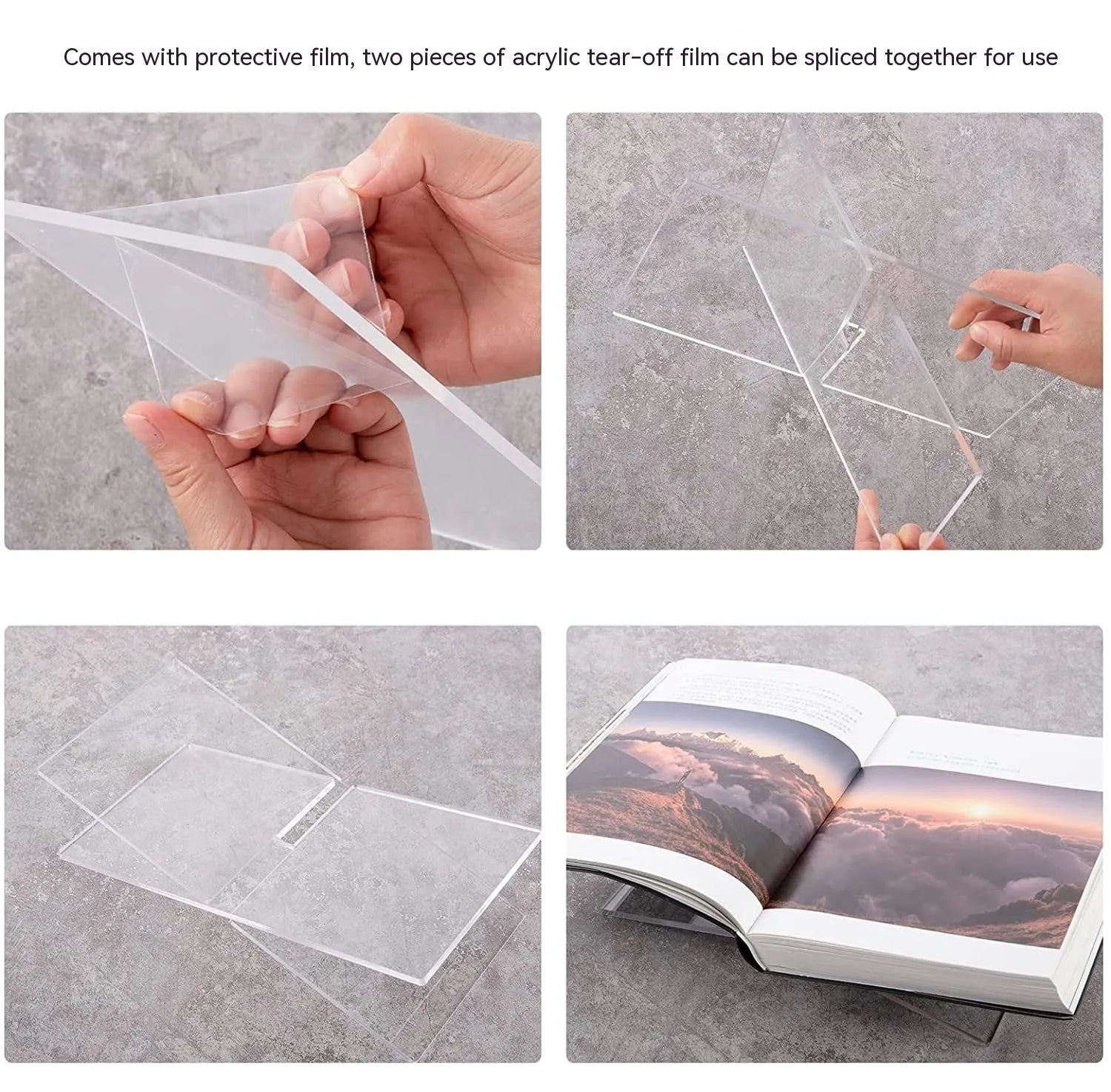 Clear acrylic X-shaped book display shelf holding books at an angle