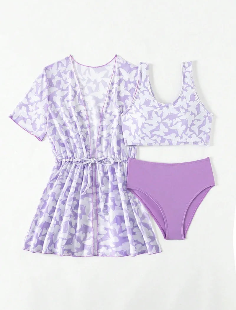 Girls' three-piece swim cover-up set in colour 3218 with coat, vest, and pants for swimming ages 8-12