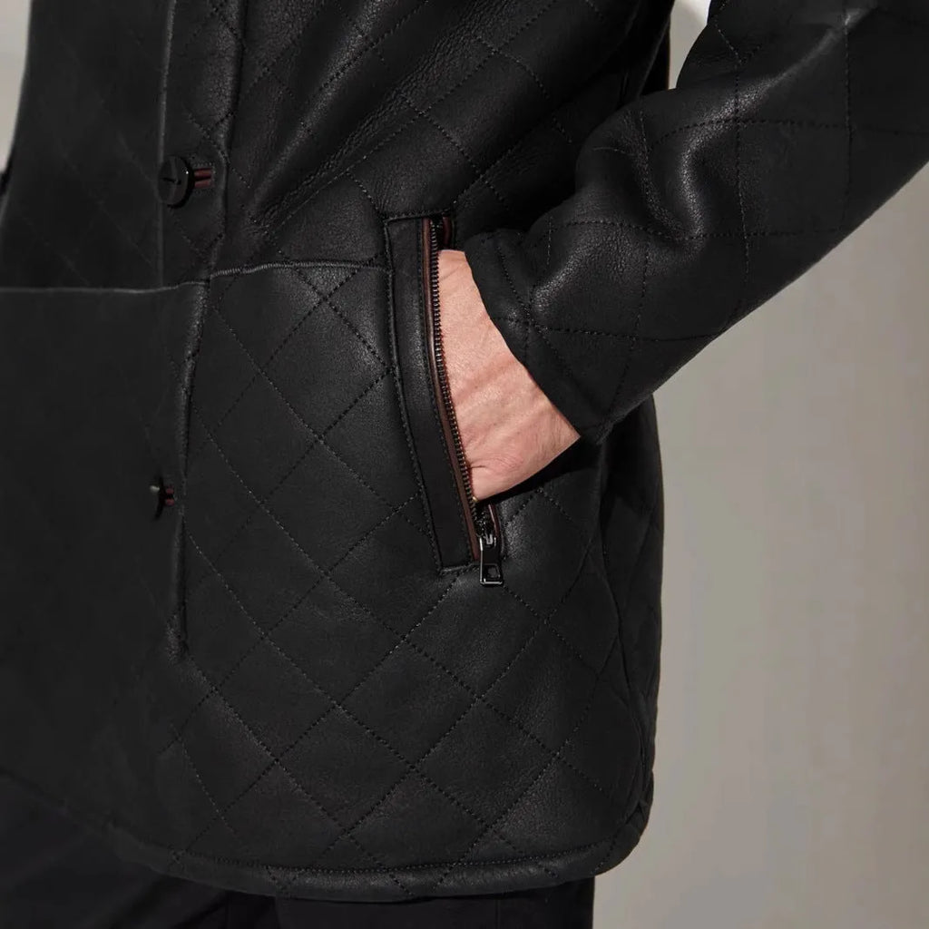 Quilted fur coat long button front women brown black blue polyester lining British style