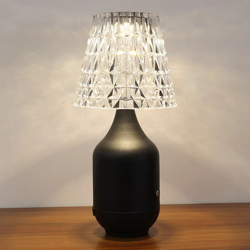 Retro LED charging table lamp with plated iron art holder, available in black, gold, or red bronze with three-tone light