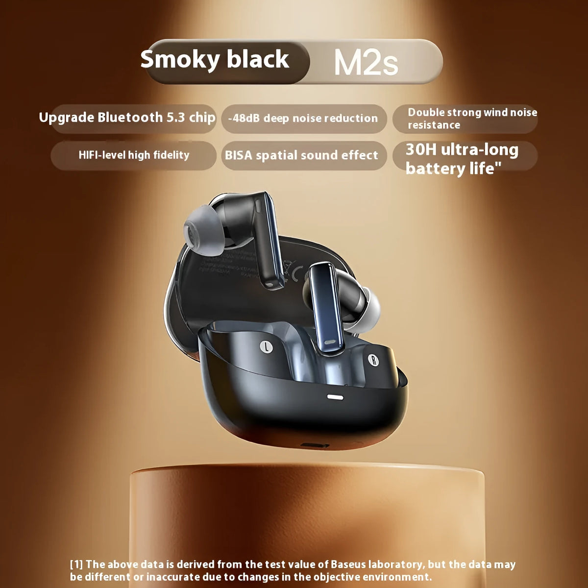 M2S wireless Bluetooth headset in black with in-ear design for sports noise reduction