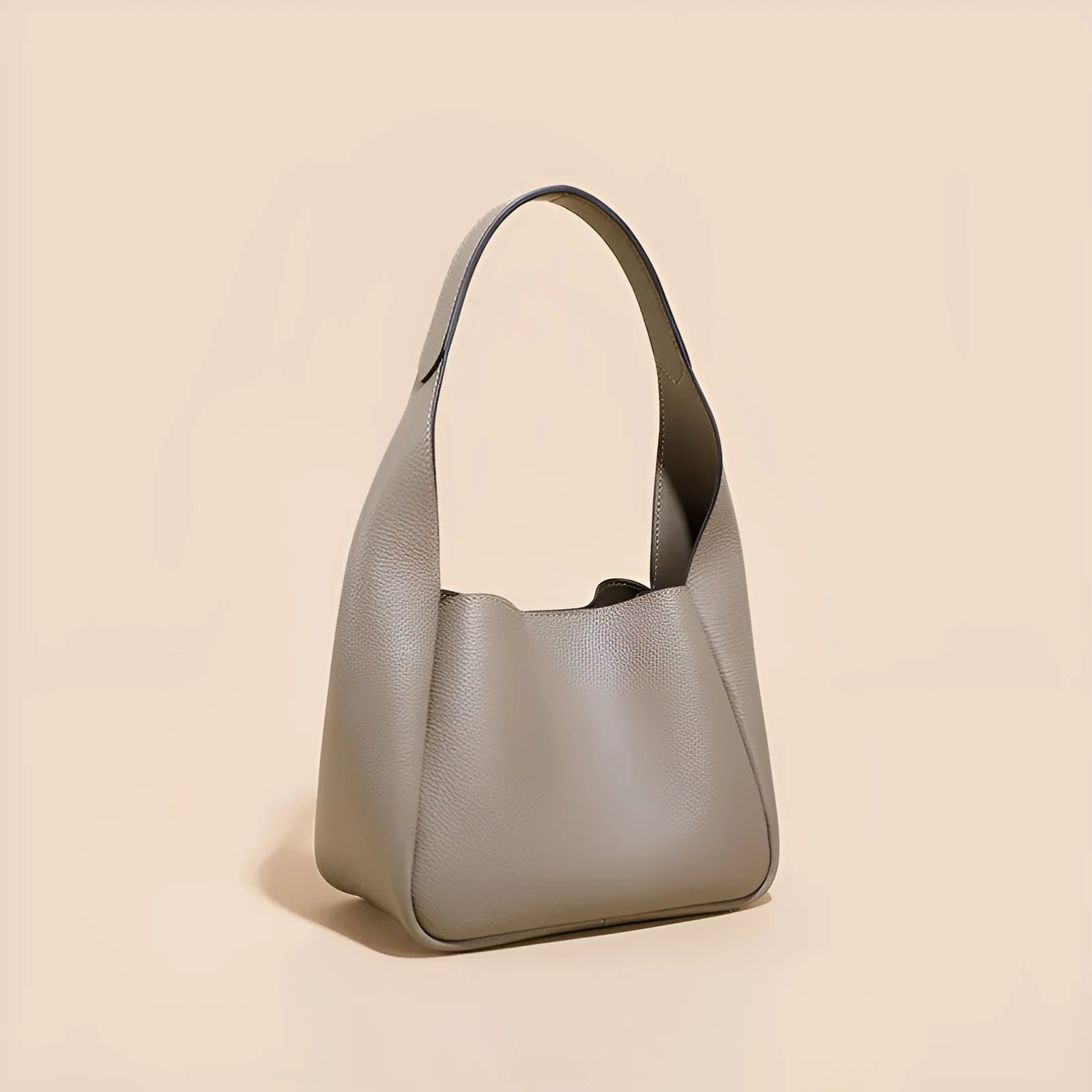 Top layer cowhide genuine leather women's shoulder bag in camel colour, horizontal square shape with sewing thread detail