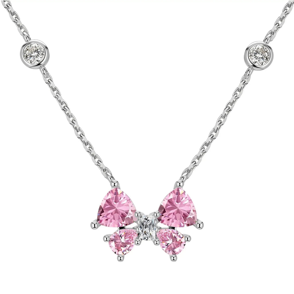 Geometric pink zircon necklace for women, copper electroplated pendant, 3g lightweight fashion jewellery