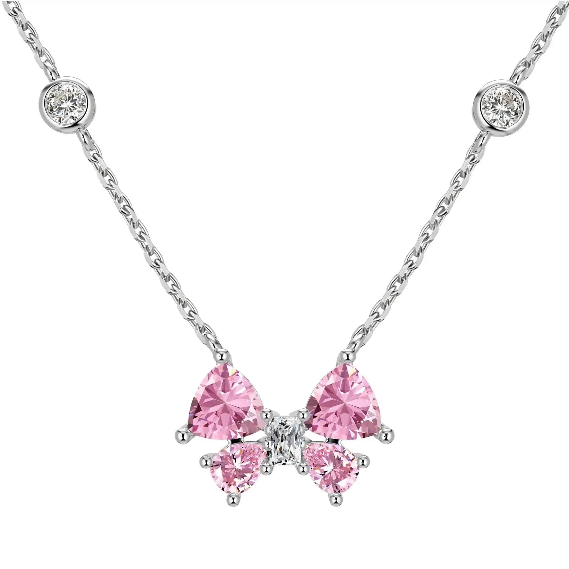 Geometric pink zircon necklace for women, copper electroplated pendant, 3g lightweight fashion jewellery