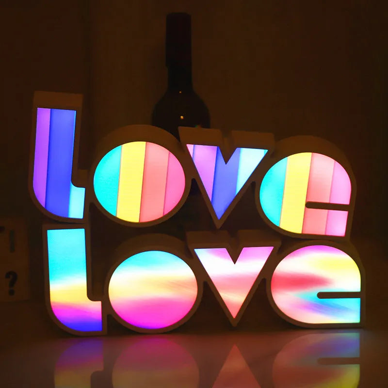 Rainbow lampshade LED LOVE light for Valentine's Day and wedding decoration